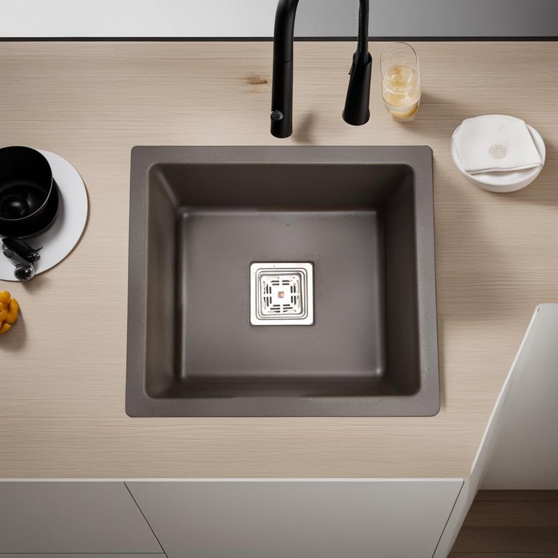 REMOTION Granite Quartz Single Bowl Kitchen Sink With Drain Board Drain Rack and PVC Waste PipeFlushmountUndermountTop Mounted Kitchen Sink Matte Brown 16 x 18 x 9 Inch - Image 2