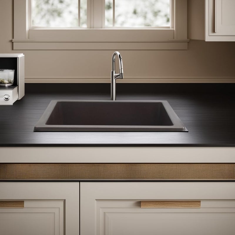REMOTION Granite Quartz Single Bowl Kitchen Sink With Drain Board Drain Rack and PVC Waste PipeFlushmountUndermountTop Mounted Kitchen Sink Matte Brown 16 x 18 x 9 Inch - Image 4