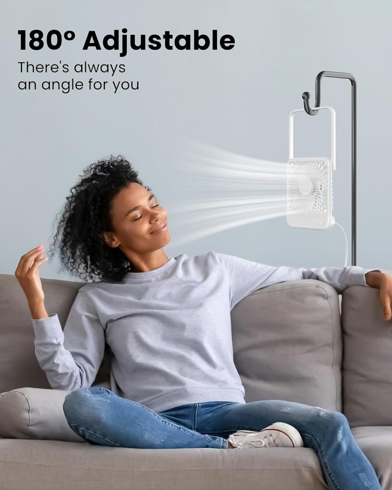 Koonie USB Desk Fan, Strong Wind Ultra Quiet Small Personal Fan with 180° Tilt Folding and 3 Speeds Adjustable, USB-C Corded Powered Mini USB Fan for Office Desktop Bedroom White - Image 3