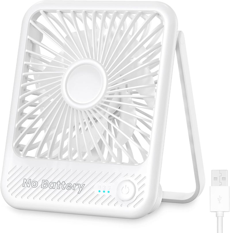 Koonie USB Desk Fan, Strong Wind Ultra Quiet Small Personal Fan with 180° Tilt Folding and 3 Speeds Adjustable, USB-C Corded Powered Mini USB Fan for Office Desktop Bedroom White - Image 1