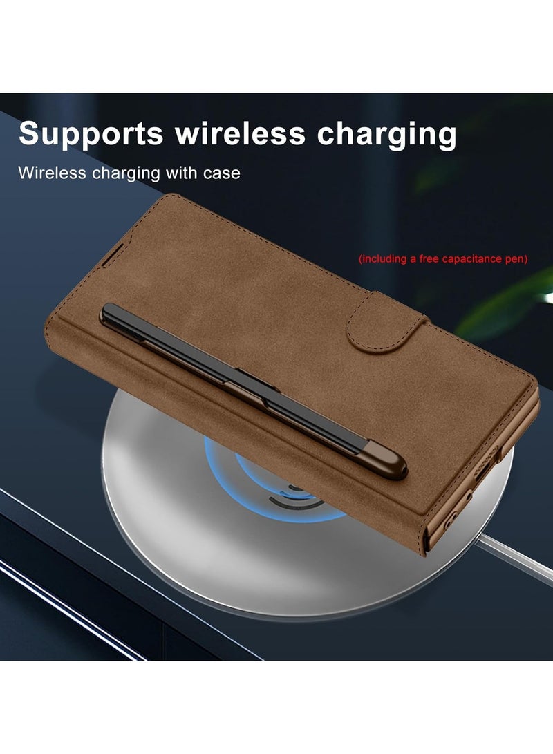 For Samsung Galaxy Z Fold 7 Case, Built-in Screen Protector, with Removable Pen Holder (S-Pen Not Included), Classic Business Leather Full Body Flip Case - Image 4
