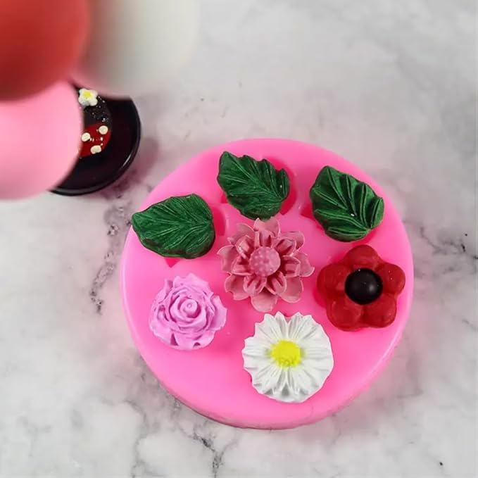 Husaini Mart 7 Cavity Rose 7 Cavity Daisy Flower Fondant Mould Chocolate Candy Cake Decoration Cupcake Topper Jelly Dessert Sugarcraft Gumpaste Clay Candle Wax Soap Resin Craft Jewelry Mold Pack of 2  - Image 4