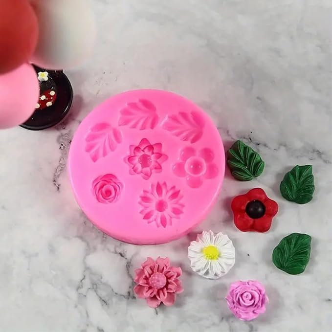 Husaini Mart 7 Cavity Rose 7 Cavity Daisy Flower Fondant Mould Chocolate Candy Cake Decoration Cupcake Topper Jelly Dessert Sugarcraft Gumpaste Clay Candle Wax Soap Resin Craft Jewelry Mold Pack of 2  - Image 3