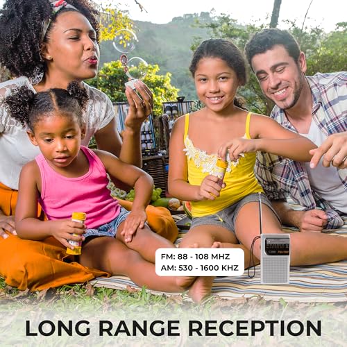 Coby Portable AM/FM Radio, Retro Pocket Radio for Indoor or Outdoor Use, Emergency-Preparedness Essential, 800-Hour Battery, Powerful Speakers, Integrated Antenna, Silver - Image 4