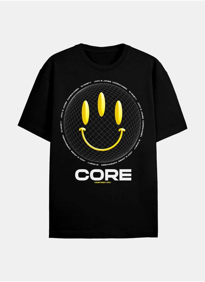 JACK & JONES Core Emoji Graphic Print Crew Neck T-Shirt