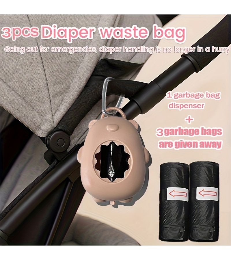 Light Green Bear Trash Bag Adapter Portable Diaper Car Bag With 3 Disposable Bags - Image 1