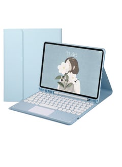 For IPad Wireless Bluetooth Touch Keyboard 110.9.7 "round Hat Air5 Wonderful Control Mini6 Leather M4-Color:Sky Cloud Blue Leather Case + Keyboard (Upgrade Touch)-Product Type:ipad 10.2 Inch/air3/pro10.5 Inch Universal