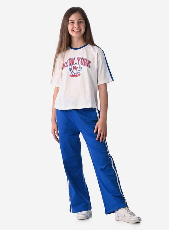 victor and jane Victor and Jane Graphic Print Knit Crop Top and Wide-Leg Pants Set