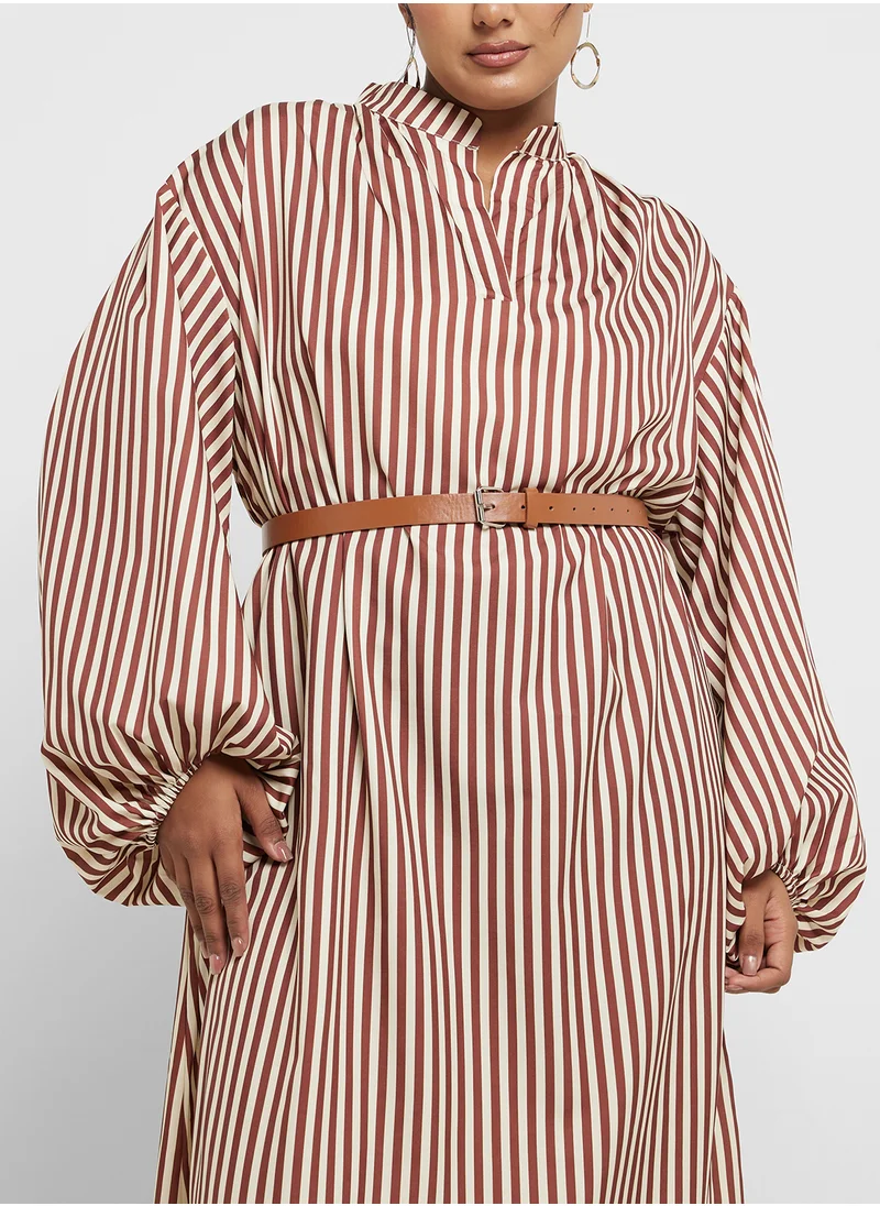 Ginger Plus Stripe A Line Midi Dress