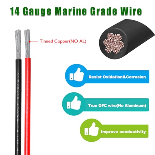 Kimbluth 14 Gauge Marine Wire Tinned Copper Boat Cable, Standard USA OFC Oxygen Free Copper Wire for Automotive Boat Speakers Solar Outdoors (14 Gauge 100FT Red+100FT Black) - Image 2
