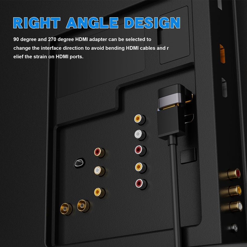 PANPEO 8K@60Hz Right Angle HDMI Adapter, 90 Degree and 270 Degree HDMI Adapter (4 Pack) - Image 3