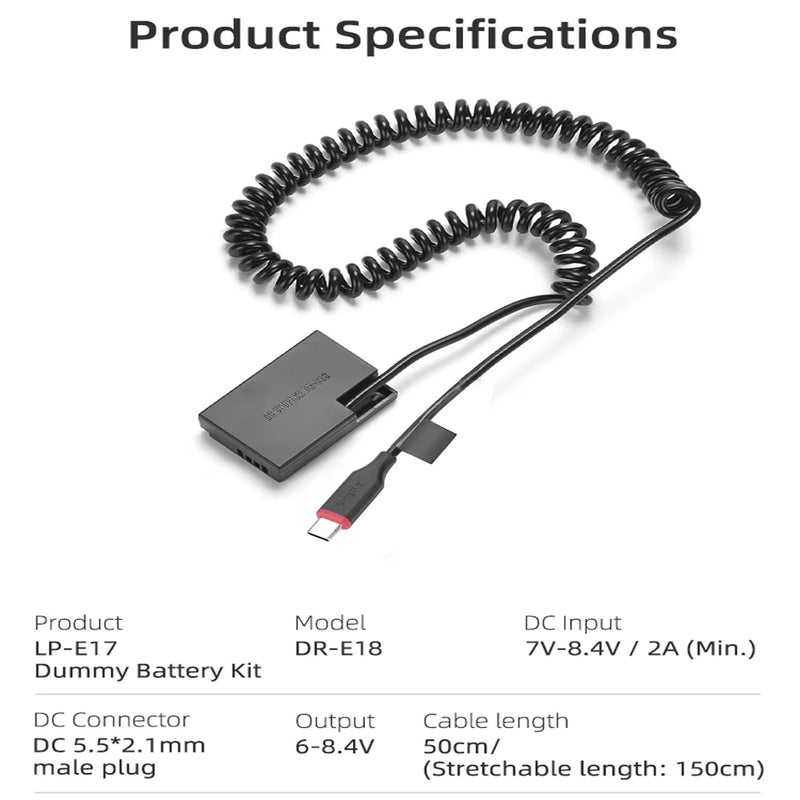 KingMa LP-E17 USB Type-C Coupler (Only for QC PD Powerbank) Dummy Battery Live Video Long hr Shooting Compatible with EOS Rebel T7i,T6i,T6s,SL3,SL2,77D,800D,760D,750D,200D,M6,M5,M3 - Image 2