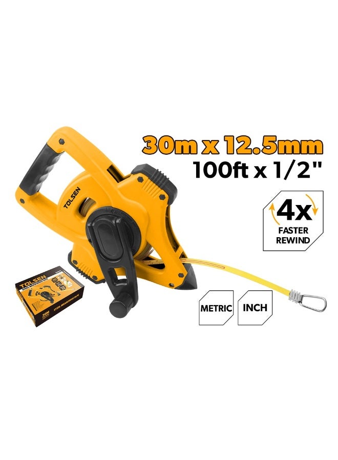 Tolsen 35013 Industrial Steel Measuring Tape 30m/100ft x 12.5mm – Heavy Duty Open Reel Long Tape Measure with Metric & Imperial Scale - Image 2
