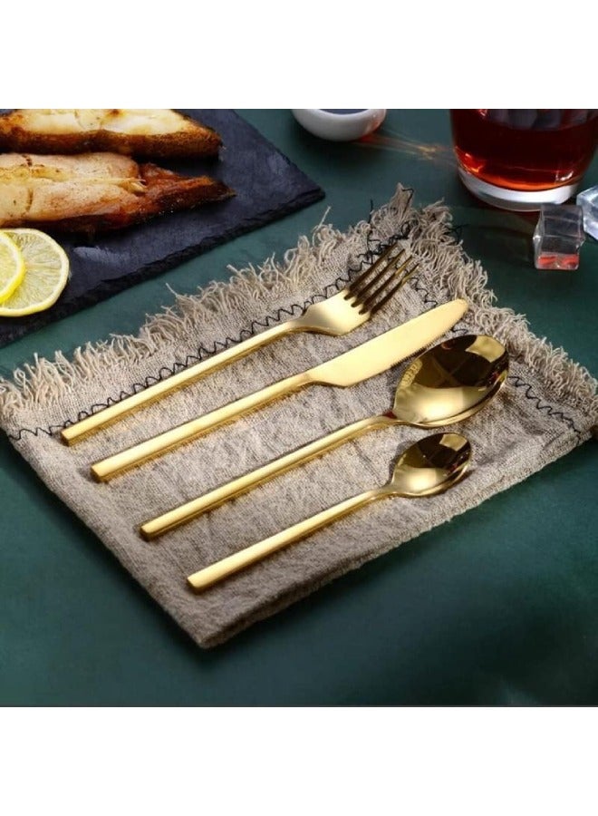 Stainless Steel Cutlery Set, 24-Piece Set of Golden Tableware Western-Style Kitchen Tableware, Serves 6 people