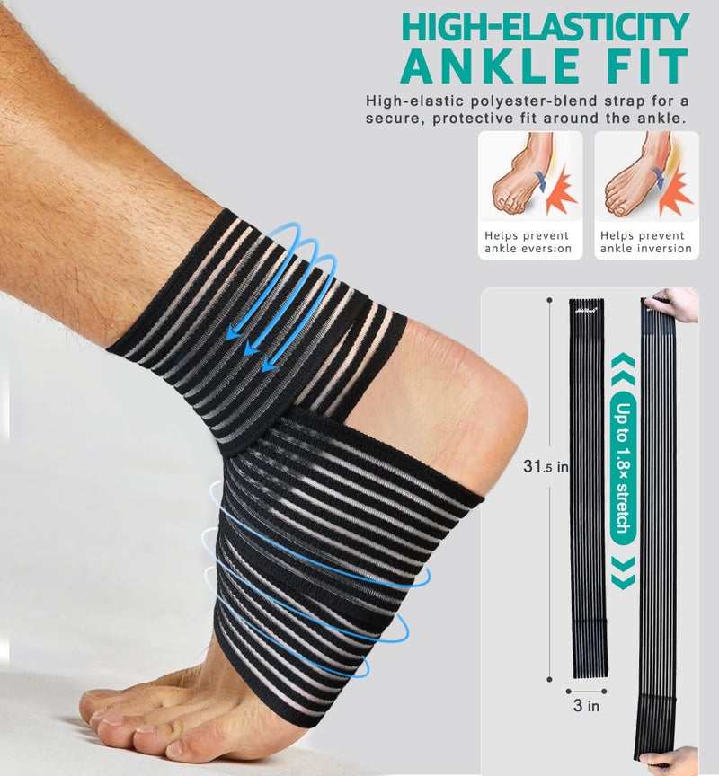 HiRui Foot & Ankle Brace 2 Pack, Adjustable Compression Wrap for Men & Women â€“ Helps with Sprains, Plantar Fasciitis, Achilles Tendonitis, Arthritis, Running, Sports, Gym â€“ Fits in Shoes (Black) - Image 4