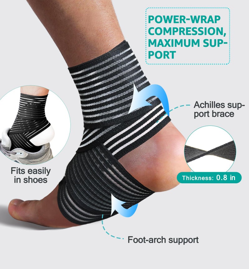 HiRui Foot & Ankle Brace 2 Pack, Adjustable Compression Wrap for Men & Women â€“ Helps with Sprains, Plantar Fasciitis, Achilles Tendonitis, Arthritis, Running, Sports, Gym â€“ Fits in Shoes (Black) - Image 5