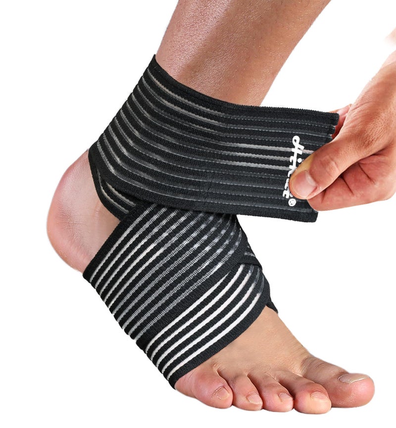 HiRui Foot & Ankle Brace 2 Pack, Adjustable Compression Wrap for Men & Women â€“ Helps with Sprains, Plantar Fasciitis, Achilles Tendonitis, Arthritis, Running, Sports, Gym â€“ Fits in Shoes (Black) - Image 1