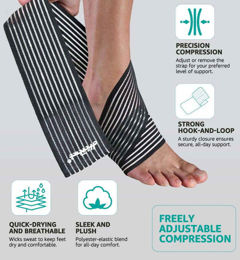 HiRui Foot & Ankle Brace 2 Pack, Adjustable Compression Wrap for Men & Women â€“ Helps with Sprains, Plantar Fasciitis, Achilles Tendonitis, Arthritis, Running, Sports, Gym â€“ Fits in Shoes (Black) - Image 3