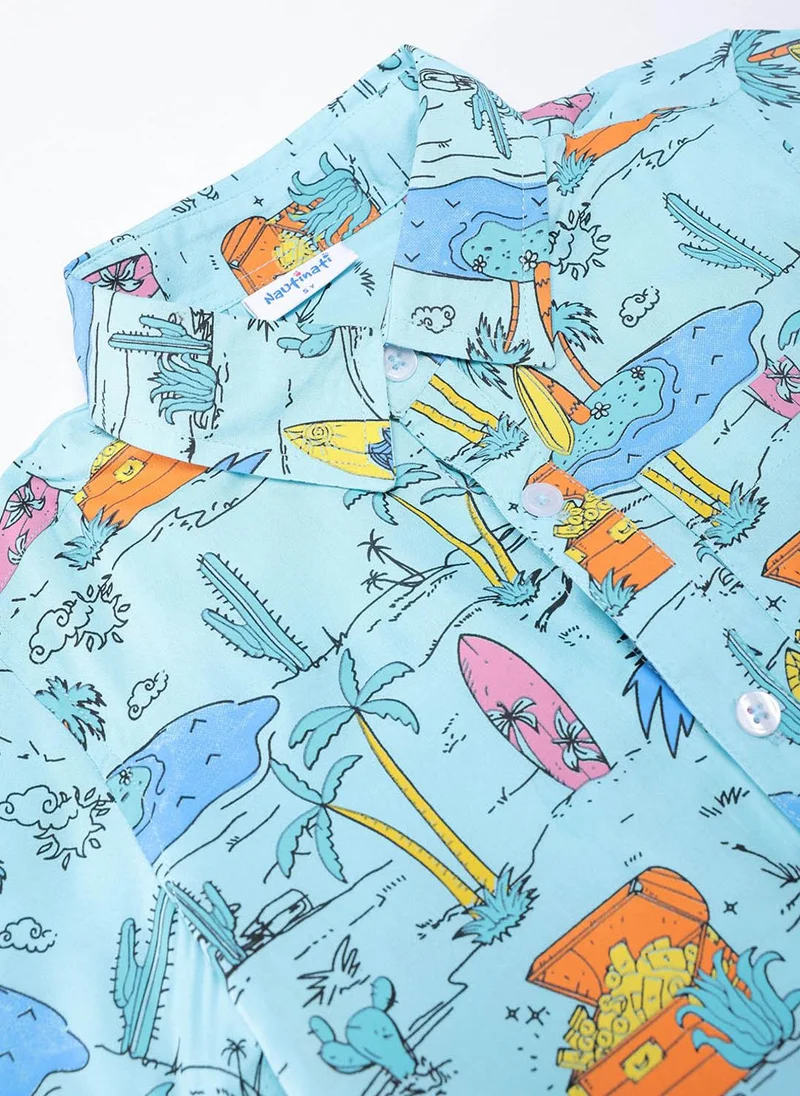 Nautinati  Nautinati Boys Multicolour Hawaiian and Treasure Print Rayon Half Sleeve Shirt with Cotton Navy Shorts for Men | Best Price UAE