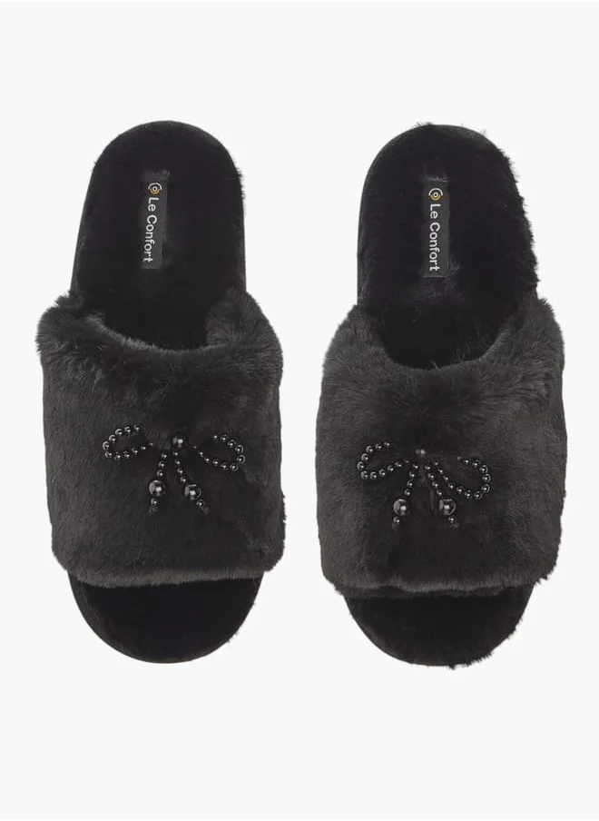 Le Confort Womens Bow Applique Slip-On Slippers