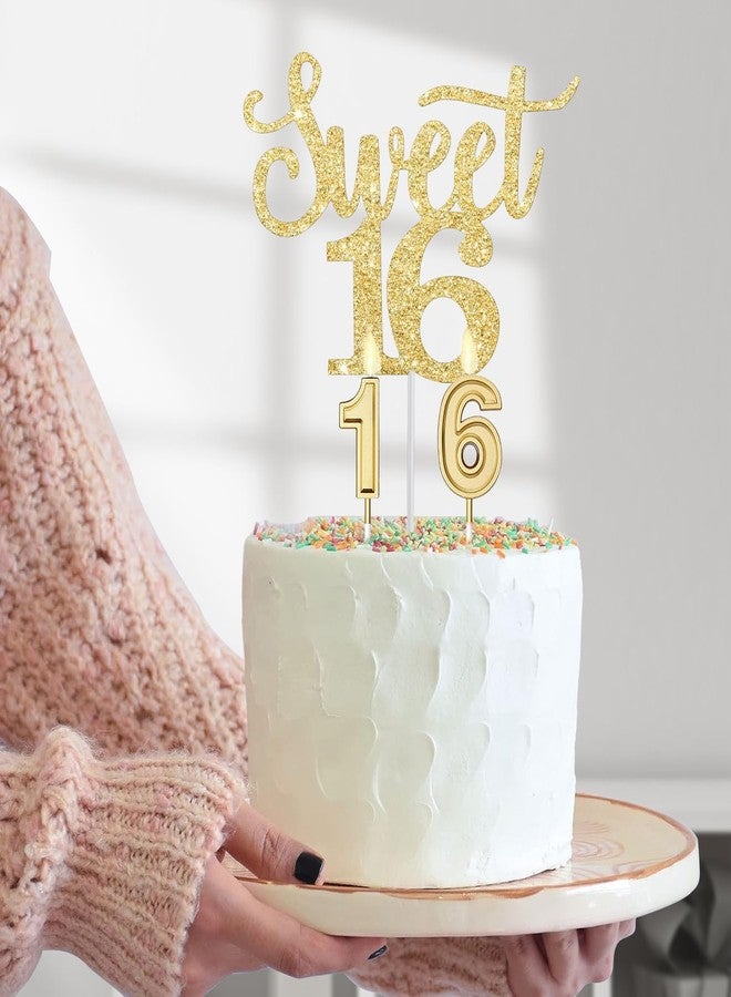 YeohJoy Sweet 16 Birthday Decorations for Girls with 16th Birthday Sash and Tiara, Sweet 16 Cake Topper and Candles, 16 Birthday Balloons, Happy 16th Birthday Gifts for Sweet 16 Birthday Party (Gold) - Image 4