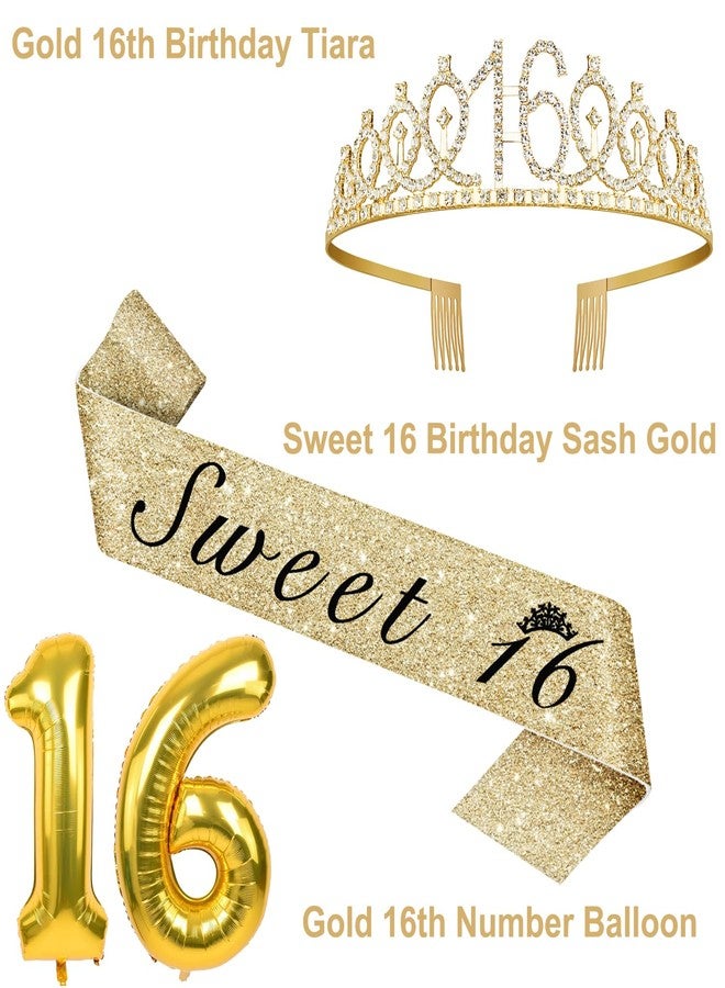 YeohJoy Sweet 16 Birthday Decorations for Girls with 16th Birthday Sash and Tiara, Sweet 16 Cake Topper and Candles, 16 Birthday Balloons, Happy 16th Birthday Gifts for Sweet 16 Birthday Party (Gold) - Image 3
