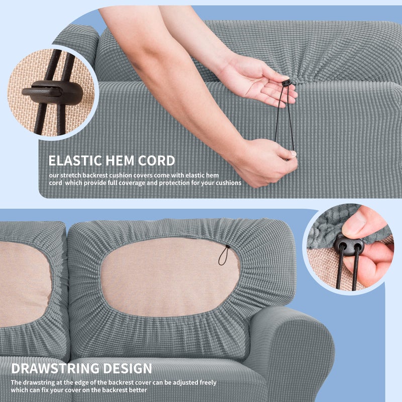 SUBRTEX 3 Pieces Stretch Sofa Slipcover Sets Couch Cover Sets Backrest Cushion Covers Furniture Protector Collection Set for Oversize Sofa Loveseat Chair Slip Covers(Small  Light Gray) - Image 5