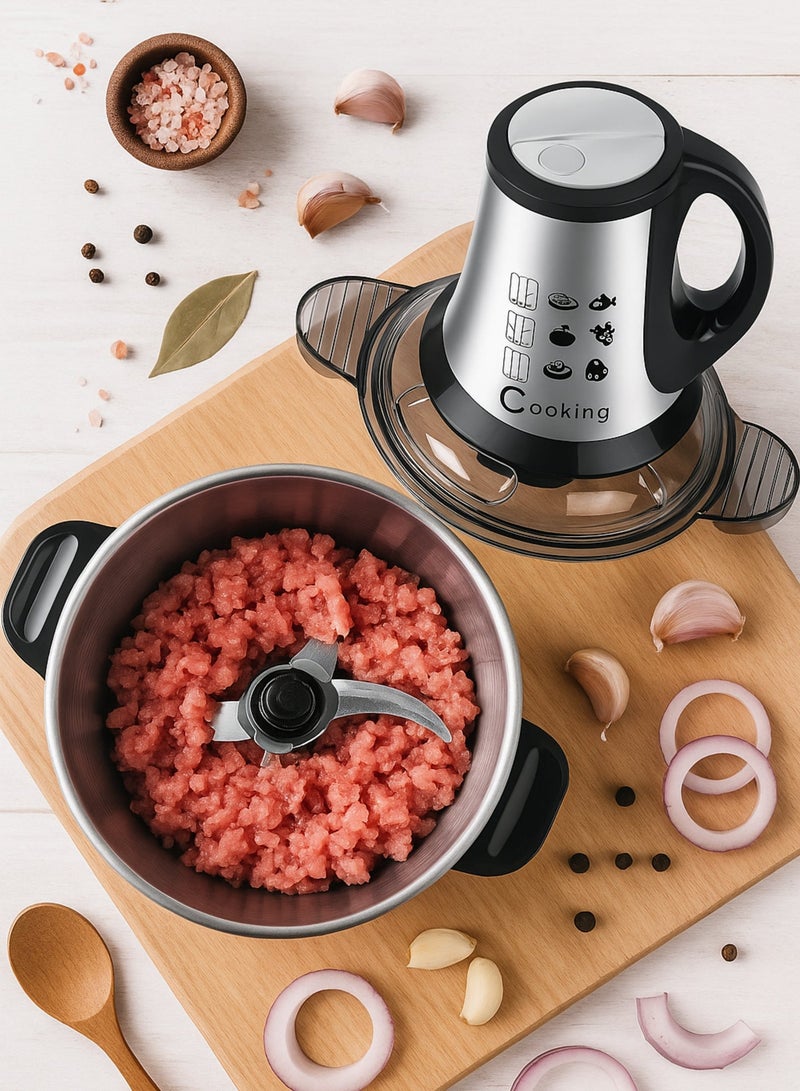 Electric Meat Chopper 5L 1000W Stainless Steel Food Processor Grinder for Meat Vegetables Fruits and Nuts 3 Speed Control Mincer Blender Mixer with 4 Bi Level Blades Large Capacity Bowl - Image 2