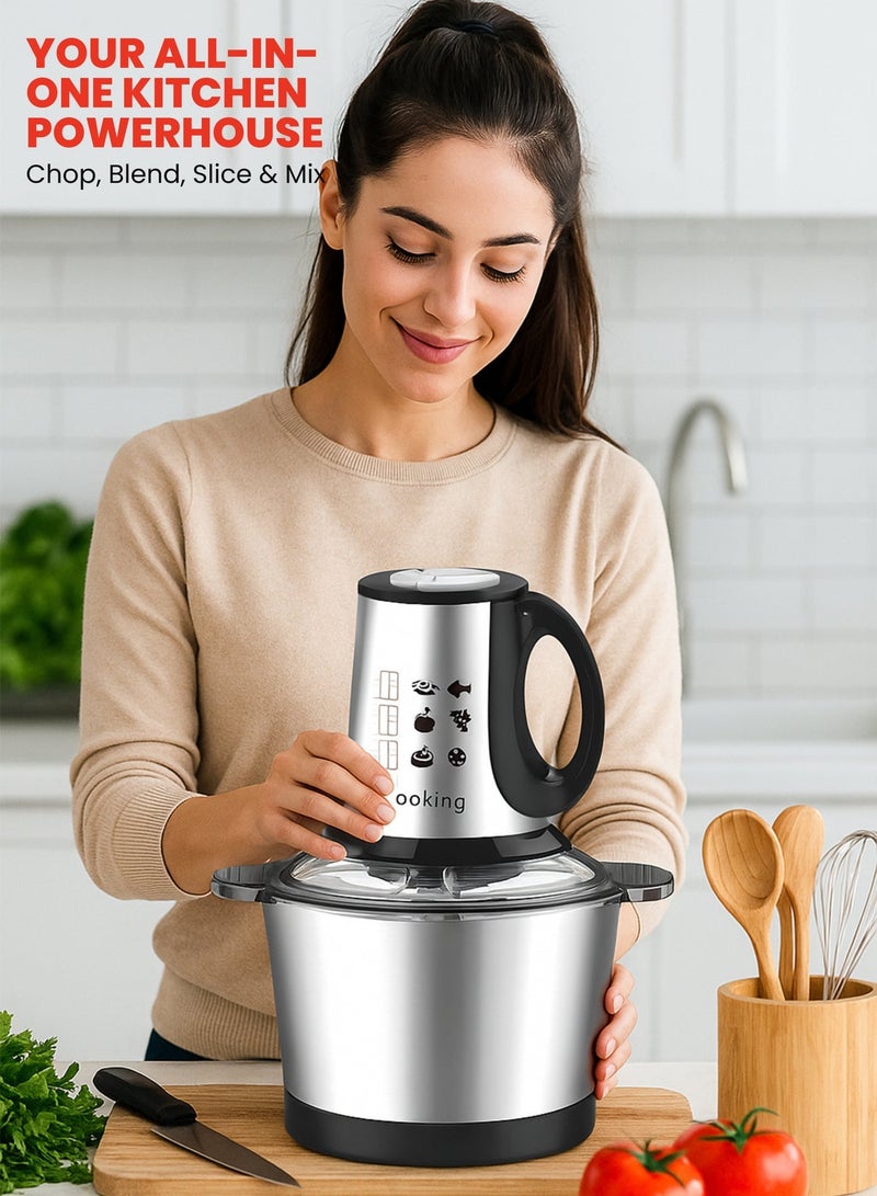 Electric Meat Chopper 5L 1000W Stainless Steel Food Processor Grinder for Meat Vegetables Fruits and Nuts 3 Speed Control Mincer Blender Mixer with 4 Bi Level Blades Large Capacity Bowl - Image 3