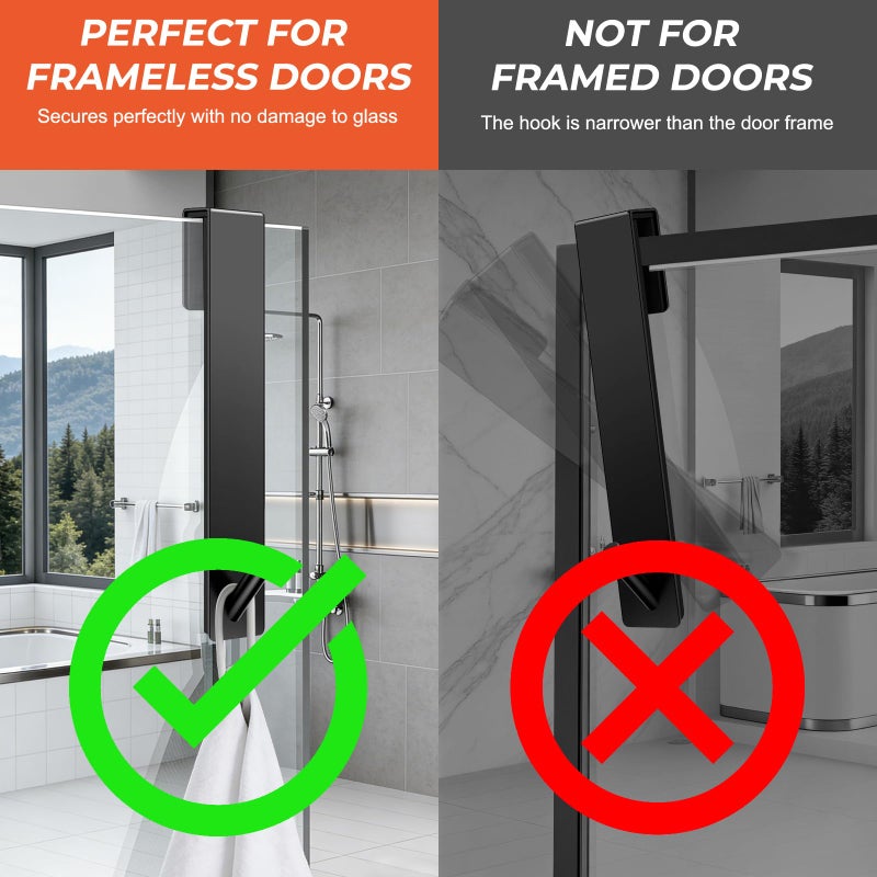 Kontoyo Shower Door Hooks(7.5 Inch),Extended Over Door Hooks for Bathroom Frameless Glass Shower Door,Stainless Steel Towel Hooks,Heavy Duty Rack Hooks for Robe,Towel-2 Pack-Black - Image 3
