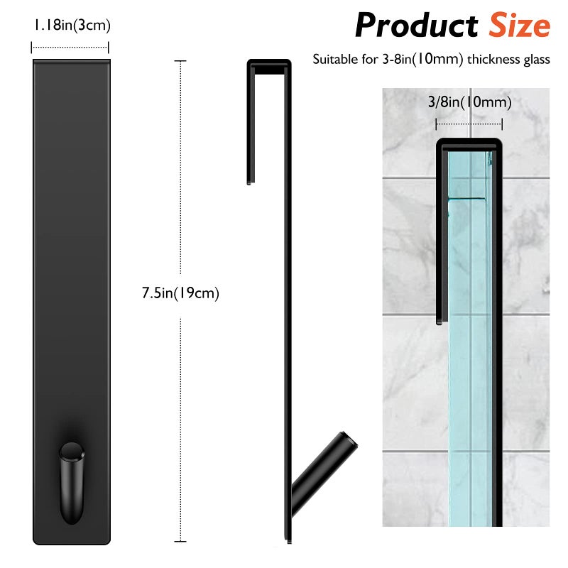 Kontoyo Shower Door Hooks(7.5 Inch),Extended Over Door Hooks for Bathroom Frameless Glass Shower Door,Stainless Steel Towel Hooks,Heavy Duty Rack Hooks for Robe,Towel-2 Pack-Black - Image 5