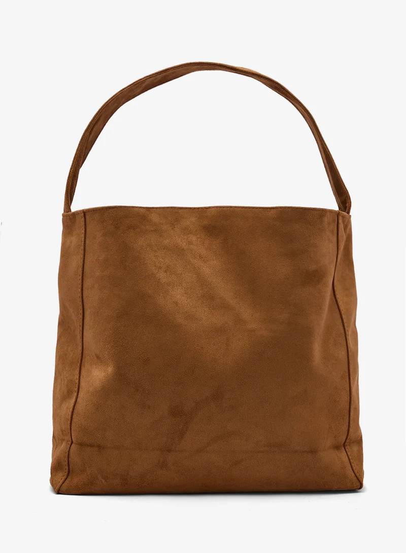 Ginger Suede Slouch Tote Bag in Tan