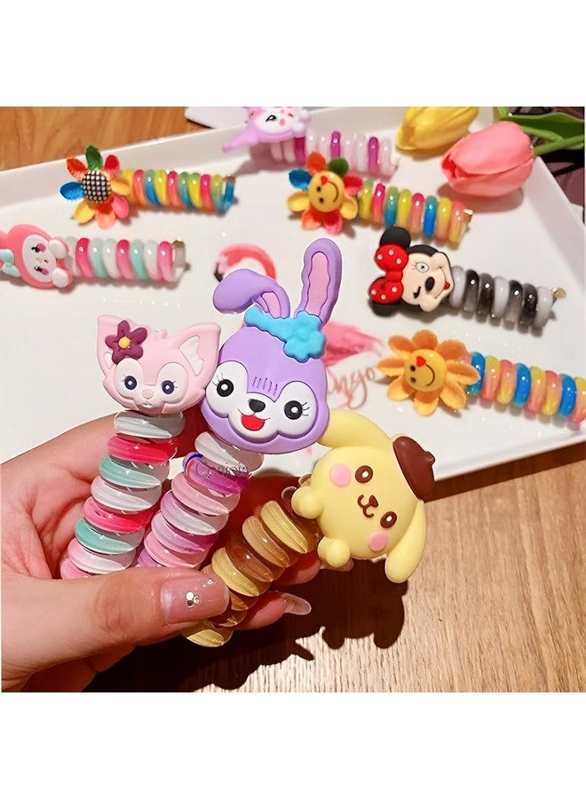 Shri Pack of 12 Pcs Telephone Wire Fancy Sprial Hair Band Ties Spring Braids Ponytail Holder Cute Cartoon Hair Accessories Elastic Bow Knot for Girls,Kids, Baby and Women (Pack of 12) (Multicolor) - Image 2