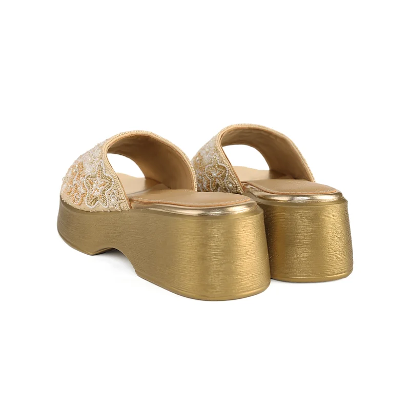 Anaar Anaar Sea Star Satin Embellished Open Sandals – Bridal & Occasion Wear (Beige)