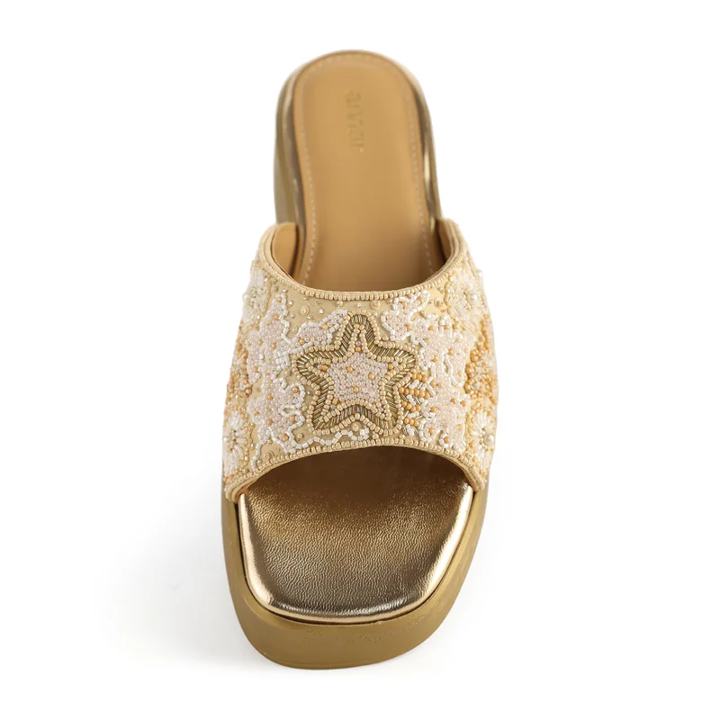 Anaar Anaar Sea Star Satin Embellished Open Sandals – Bridal & Occasion Wear (Beige)
