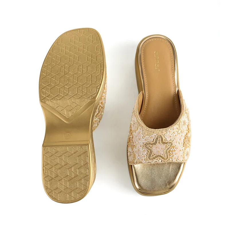 Anaar Anaar Sea Star Satin Embellished Open Sandals – Bridal & Occasion Wear (Beige)