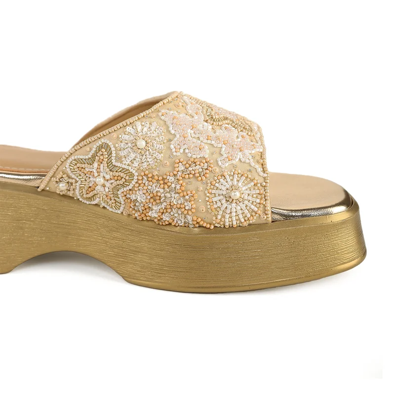 Anaar Anaar Sea Star Satin Embellished Open Sandals – Bridal & Occasion Wear (Beige)