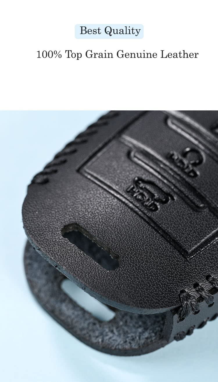 Contacts Black Soft Leather Car Key Cover Compatible with Kia 4 Button Smart Key With Key Chain For Seltos | Sonet | Carens - Image 5