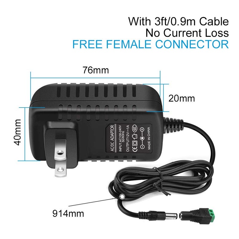 inShareplus 12V 1A 12W LED Power Supply, Wall Mounted AC/DC Switching Power Supply, AC 100-240V to DC 12 Volt Adapter, Charger, Transformer for LED Strip Light with 5.5/2.1 DC Female Barrel Connector - Image 3
