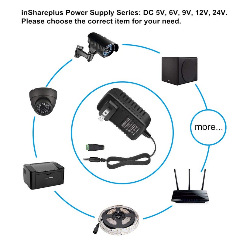 inShareplus 12V 1A 12W LED Power Supply, Wall Mounted AC/DC Switching Power Supply, AC 100-240V to DC 12 Volt Adapter, Charger, Transformer for LED Strip Light with 5.5/2.1 DC Female Barrel Connector - Image 5