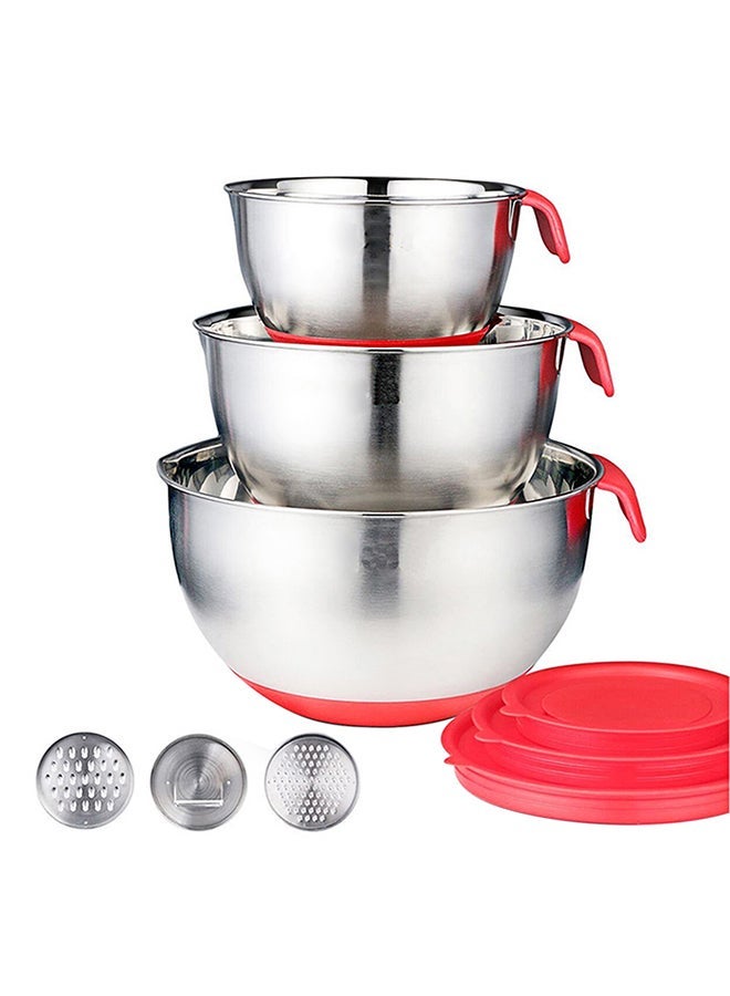 NIBEMINENT 3-Piece Stainless Steel Mixing Salad Bowl With Airtight Lid Silver 24x20x24cm - Image 2