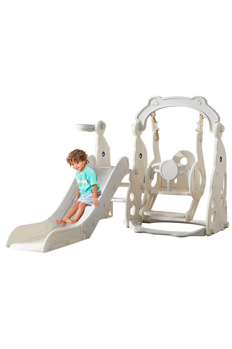 ما بيبي ﻿ منزلق أطفال رباعي الوظائف (4 في 1) مع أرجوحة للأعمار من 1 إلى 3 سنوات - مجموعة ألعاب منزلق داخلية/خارجية مع سلة كرة السلة ومنطقة تسلق - Image 1