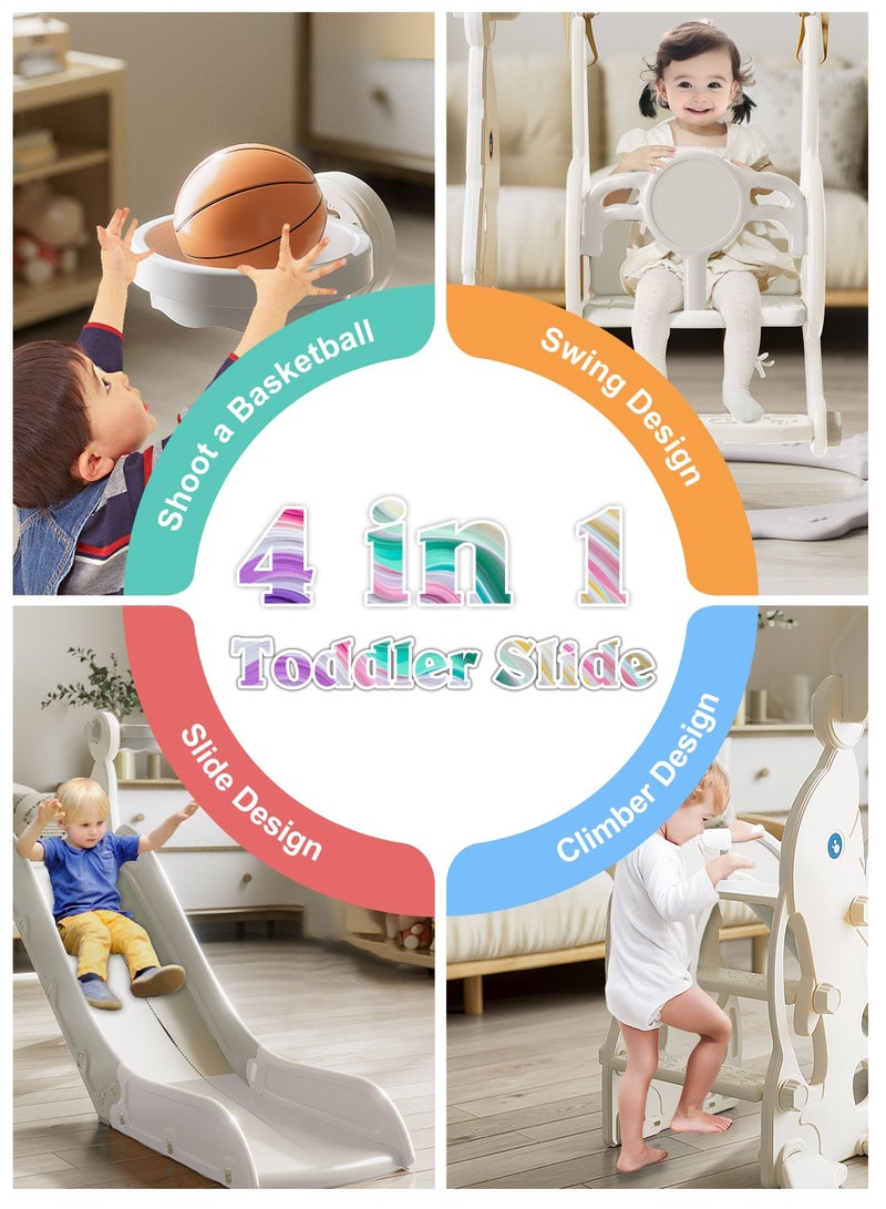 ما بيبي ﻿ منزلق أطفال رباعي الوظائف (4 في 1) مع أرجوحة للأعمار من 1 إلى 3 سنوات - مجموعة ألعاب منزلق داخلية/خارجية مع سلة كرة السلة ومنطقة تسلق - Image 3