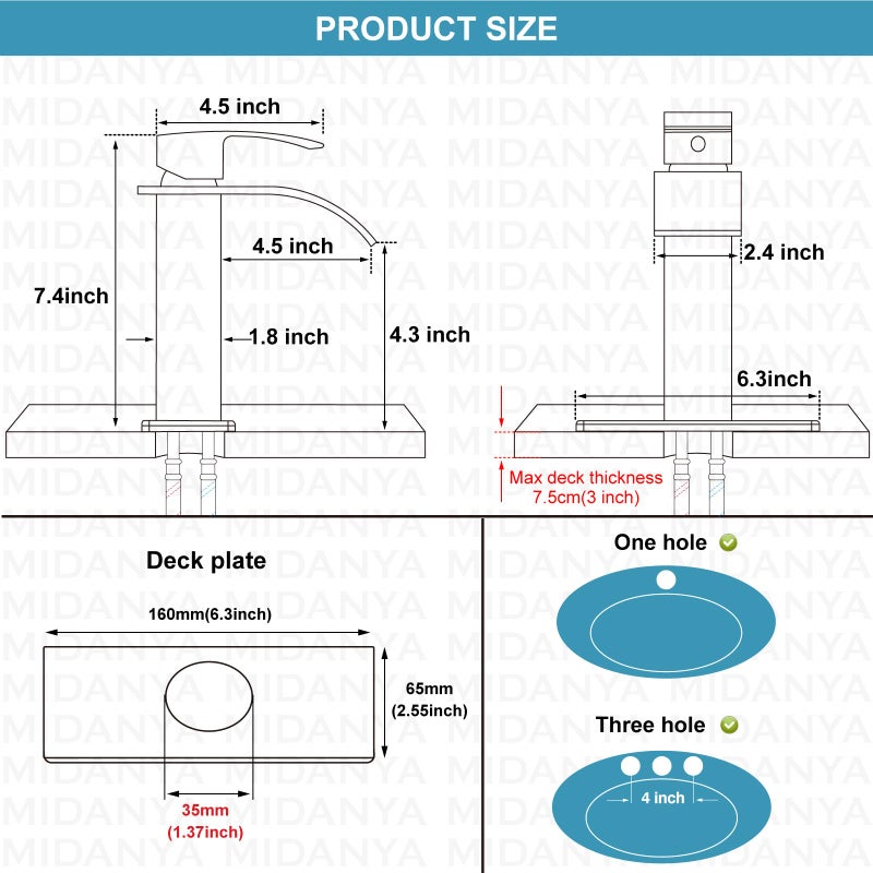 Midanya Bathroom Sink Faucet Waterfall Spout Single Handle 1 Hole Deck Mount Mixer Tap Lavatory Vanity Vessel Faucet Commercial With Pop Up Drain Short Brushed Gold Spout And Matte Black - Image 4