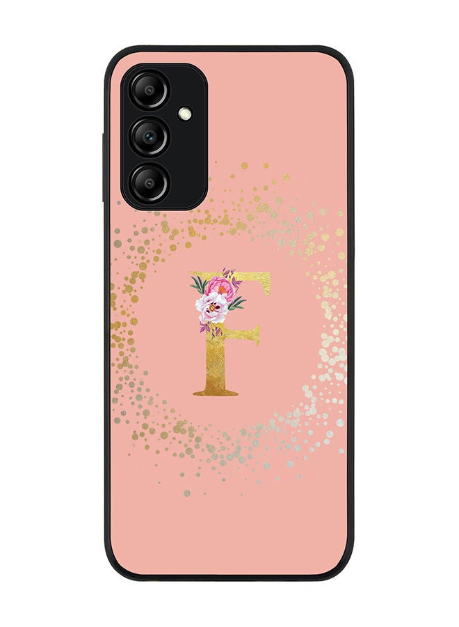 Rugged Black edge case for Samsung Galaxy M14 5G Slim fit Soft Case Flexible Rubber Edges Anti Drop TPU Cover -  Custom Monogram Initial Letter Floral Pattern Alphabet - F  (Rose Pink )