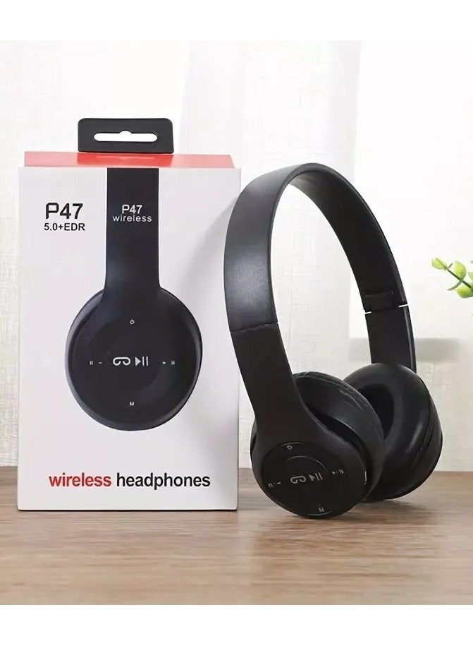 On-Ear Bluetooth Stereo Headset Black , P47 Stereo Bluetooth Headphones Black - Image 1