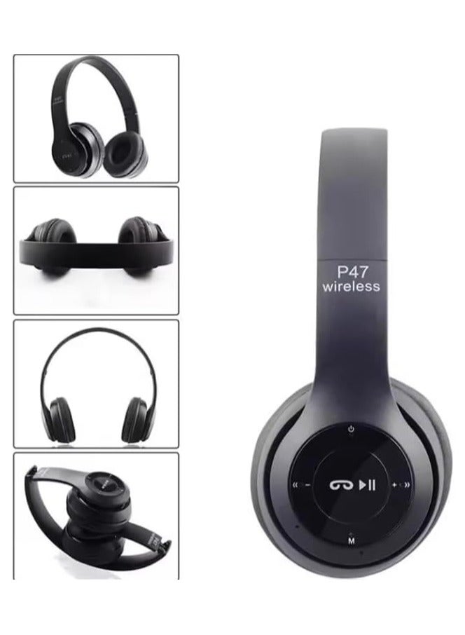 On-Ear Bluetooth Stereo Headset Black , P47 Stereo Bluetooth Headphones Black - Image 5
