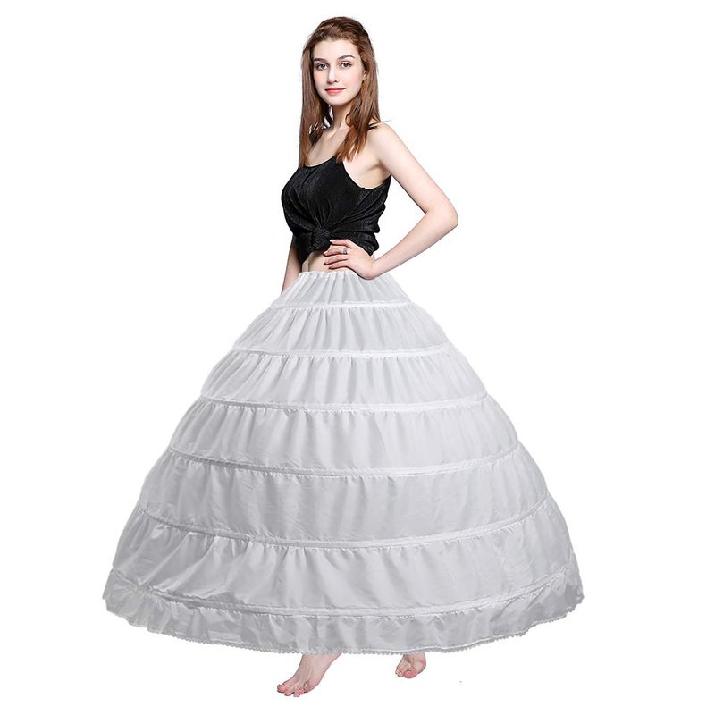 VeMee Full 6 Hoop Skirt Floor Length Crinoline Underskirt for Wedding Dress Petticoat (One Size, 6 hoops-White) - Image 5