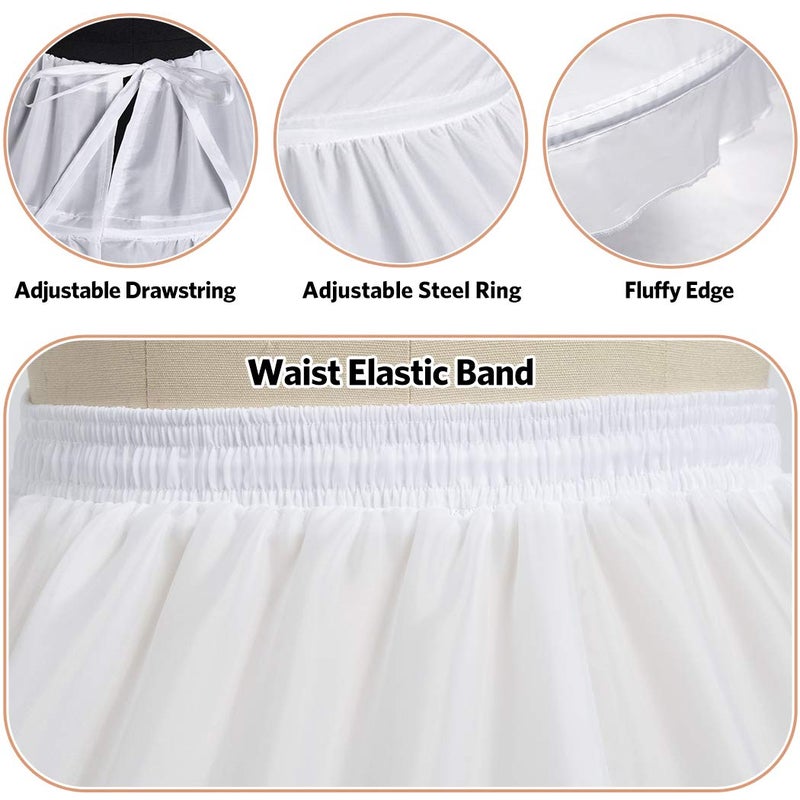 VeMee Full 6 Hoop Skirt Floor Length Crinoline Underskirt for Wedding Dress Petticoat (One Size, 6 hoops-White) - Image 4