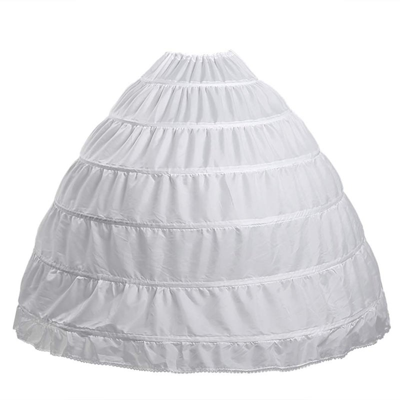 VeMee Full 6 Hoop Skirt Floor Length Crinoline Underskirt for Wedding Dress Petticoat (One Size, 6 hoops-White) - Image 1